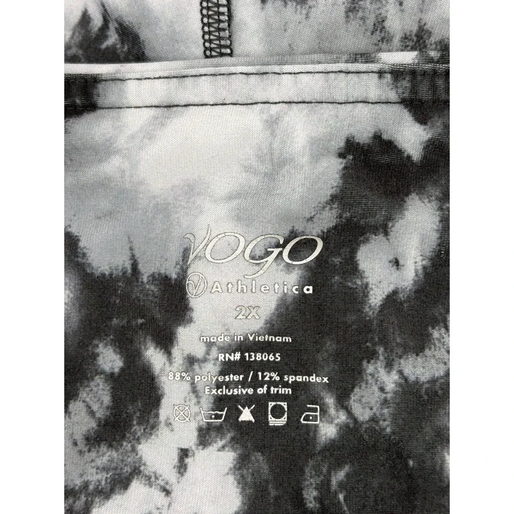 Vogo Athletica‎ Tie-Dye High-Waist Shorts, Black/White, Women's Size 2X